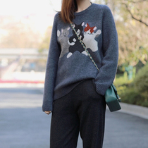 I dont go out with the raccoon slaves. Xodgz White factory Silk Air feeling cashmere cute fun three Meow pullover sweater