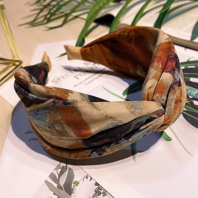 Korean retro tie-dye fabric headband wide-brimmed hairpin temperament simple ladies wear headband female all-match hair accessories