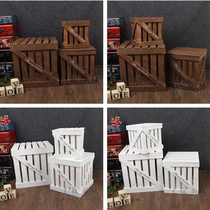 American retro to make old coffee colour decoration white containing swing piece shop window display Photographic Props Cover Triple Wooden Frame