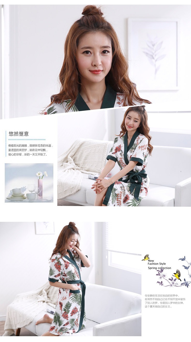 Naimao áo ngủ nữ mùa hè cotton ngắn tay yukata nữ mùa hè Phiên bản Hàn Quốc của bộ đồ ngủ một mảnh gợi cảm áo choàng tắm nữ - Night Robe áo ngủ