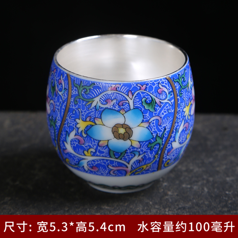 Jingdezhen manual pick flowers, ceramic silver kung fu masters cup cup 99 coppering. As silver sample tea cup single cup bowl is big