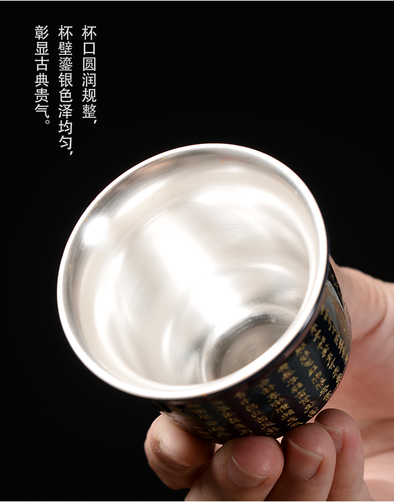 Silver cup Silver 999 ceramic cups peony kung fu tea set bladder tasted Silver gilding master cup sample tea cup, small cup