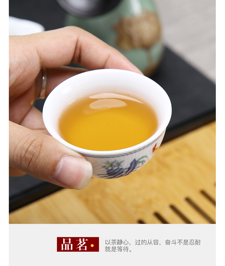Ming chenghua chicken color bucket cylinder cup kung fu tea set suit household tureen teapot ceramic cups of a complete set of restoring ancient ways
