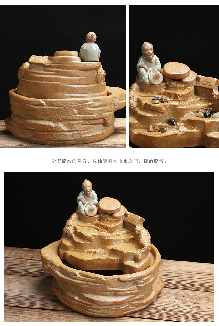 Ceramic tea pet furnishing articles, the young monk waterscape water fountain aquarium desktop zen sitting room interior decorations