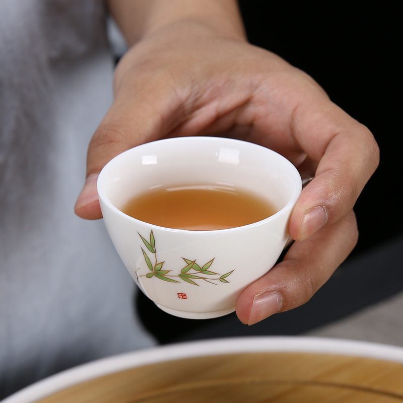 Fujian macros suet jade porcelain kung fu tea set suit household dehua white porcelain tea set teapot teacup of a complete set of gift box