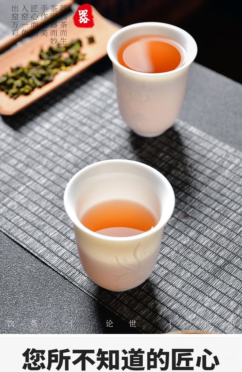 Dehua suet jade white porcelain cups clear painting master cup eight longfeng tea cups from the lamp cup