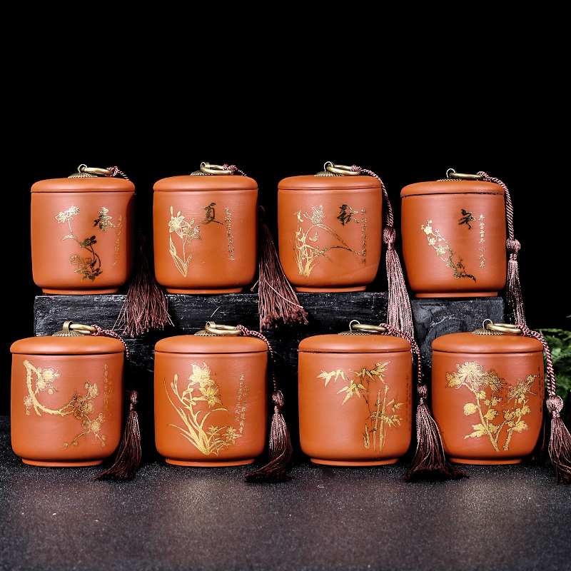 Purple sand tea pot ceramic small portable creative move fashion store tea sealing as cans household tea caddy fixings