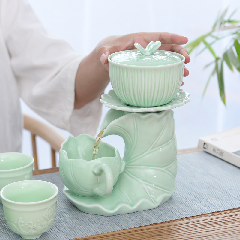 Celadon kung fu tea tea set household contracted lazy people make tea of a complete set of stone mill all semi - automatic with tea