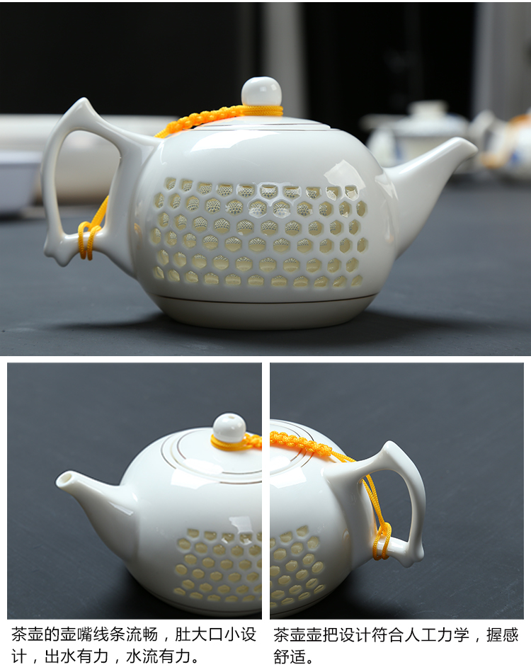 Exquisite blue and white porcelain tea set kit cellular hollow ceramic kung fu tea tea tray was set the set of coasters teapot teacup