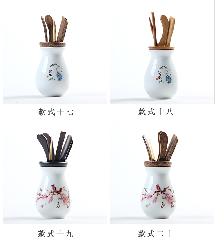 Blue and white porcelain tea six gentleman 's portfolio bamboo ChaZhen ChaGa) tea spoon tea tray accessories kung fu tea set