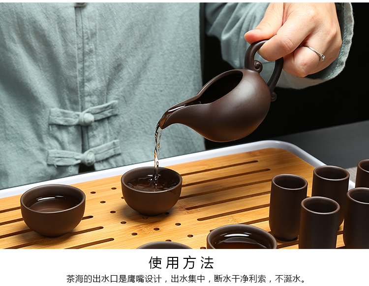 Violet arenaceous kung fu tea set combination coarse ceramic tea set undressed ore old xi shi purple clay pot of a complete set of tea cups teapot