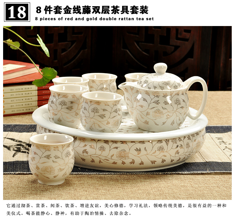 Fujian macros tea set ceramic prevent hot double CPU kung fu tea cup Chinese blue and white porcelain teapot household contracted