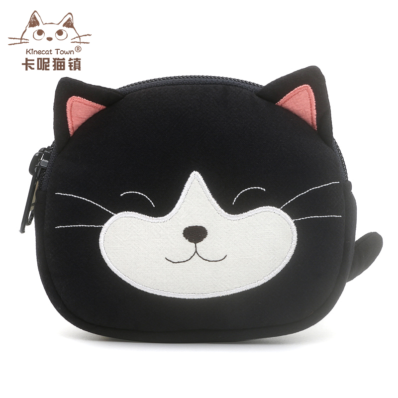 Japanese design KINE cat pure cotton cute cartoon kitty small cat zero money coin bag double zipped cloth art containing bag-Taobao