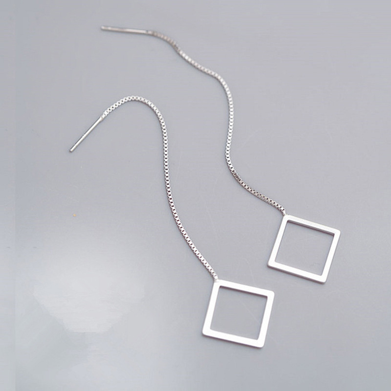 Korean and Japanese Style Fashionable Geometric Dance Earrings for Women, Tassel Earrings with Silver Needles, Square Long Ear Thread Accessories, Ins Style