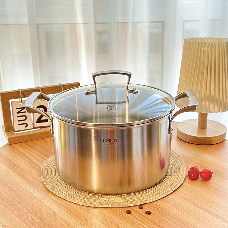 Lunkai 26 Deep Soup Pot 304 Stainless Steel Steamer Pot for Home Use, Stew Pot, Cooking Pot, Thickened for Stewing Meat, Compatible with Gas and Induction Cookers