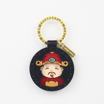 Leather Handmade Original Cartoon God of Wealth Car Keychain Lucky Cat Pendant Creative Custom Men's Premium Gift
