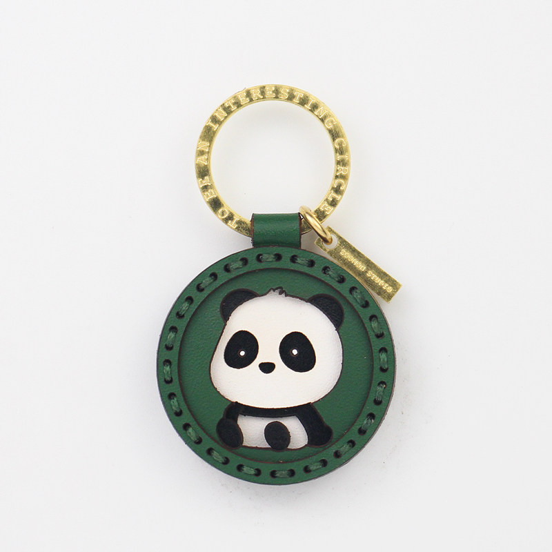 Cute cartoon national treasure panda car key chain handmade leather original custom pendant girl creative gift