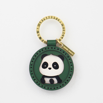 Cute cartoon national treasure panda car keychain handmade leather original custom pendant girl creative gift