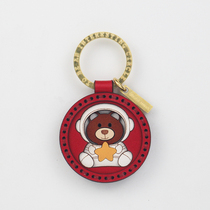 Real Leather Handmade Little Bear Original Cartoon Key Buckle Custom Lettering Gift Astronaut Creative Little Crowdcar Pendant