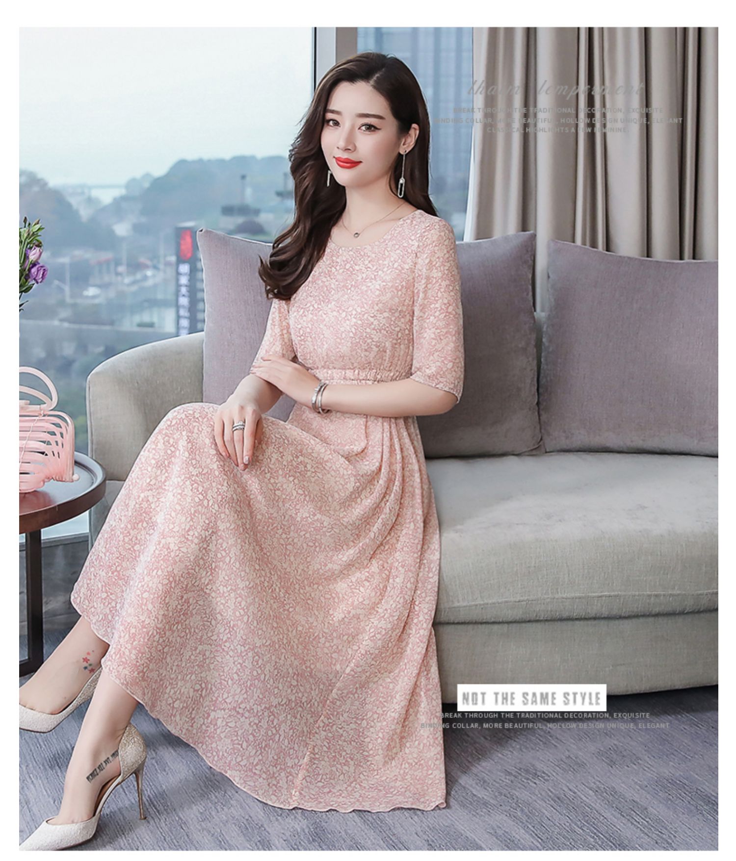 2019 phụ nữ mới mùa xuân đầm voan hoa phổ biến mùa xuân và mùa thu Pháp nhỏ váy dài mùa xuân và mùa hè - Váy eo cao 	váy liền nhún eo	