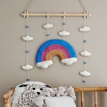 Danish handmade wool felt childrens room wall decoration rainbow cloud hanging ornaments