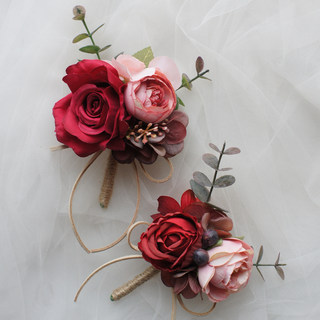 Ins европейский и американский ретро-симуляция красного леса, цветочная бутоньерка жениха и группа жениха, родственники и друзья, корсаж на заказ