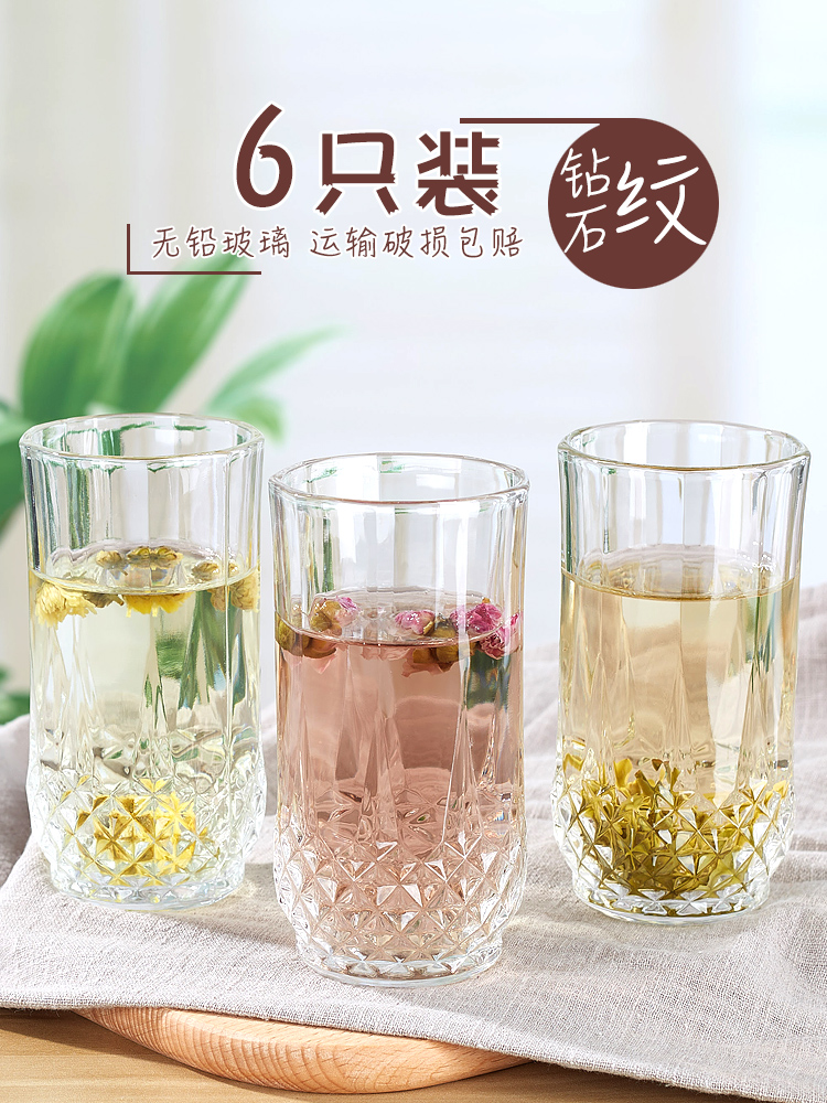 6 glasses household living room heat-resistant transparent relief drinking water teacup simple female beer cup water cup set