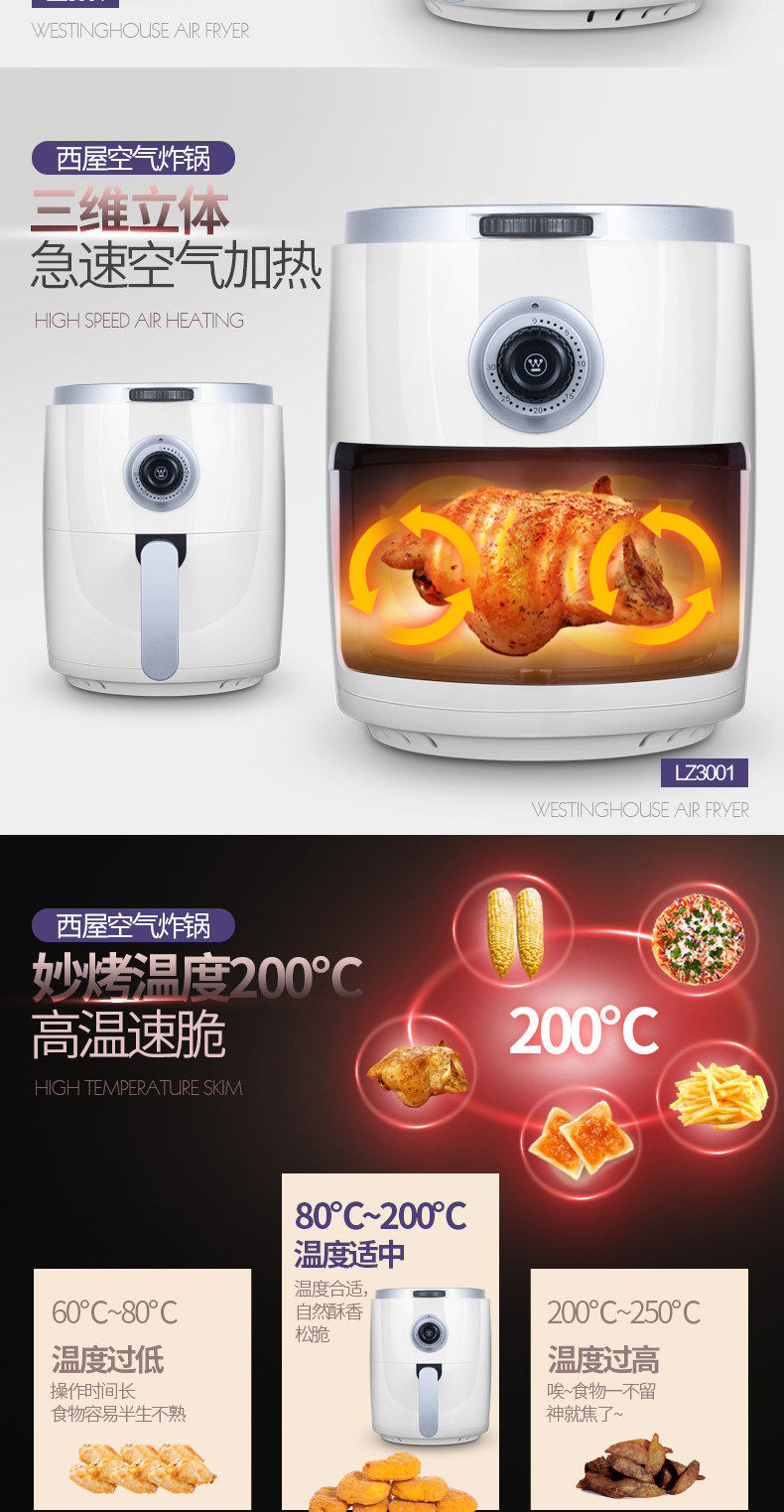 美国西屋 LZ3001 无油空气电炸锅 3L 图2