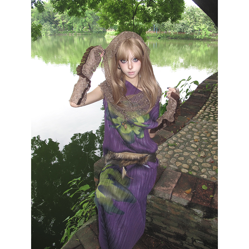 Vintage Purple Bubble Pineapple Oil Dress for Women, Wasteland Style Vintage Dress, Yabi Outfit, Beach Vacation Dress Vintage Purple Bubble Pineapple Oil Dress for Women, Wasteland Style Vintage Dress, Yabi Outfit, Beach Vacation Dress