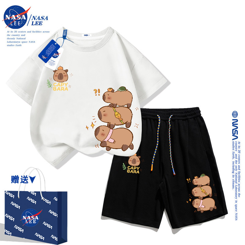 Kapibala Children's Summer Outfit 2026 Sports Boys' Short-Sleeve Summer Dopamine Style Girls' Summer Clothing