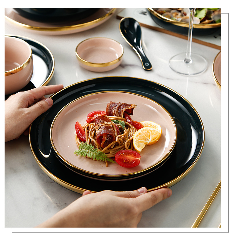 Light key-2 luxury food dish steak plate dessert plate western - style food dish Nordic dishes suit household tableware ceramic bowl plate combination