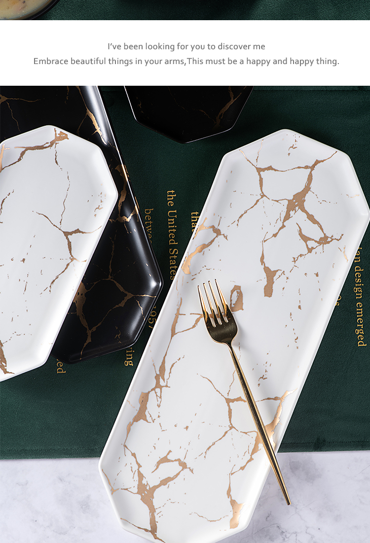 The Nordic marble plates creative ceramic household irregular rectangular plate sushi plate dessert plate tray was dinner plate