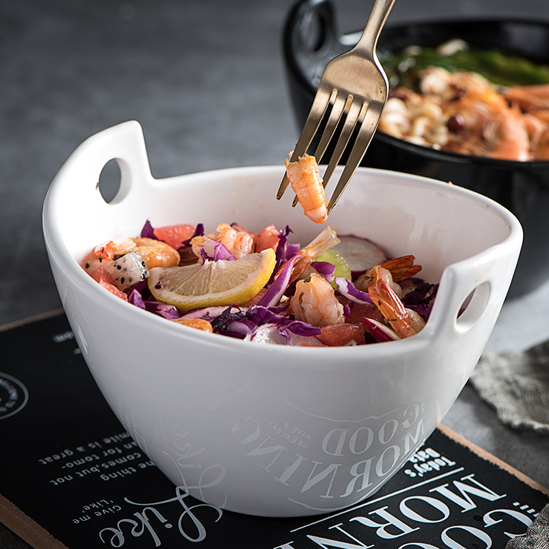 Japanese mercifully rainbow such use ceramic large soup bowl creative ears big bowl eat bowl pull rainbow such use household utensils hat to bowl