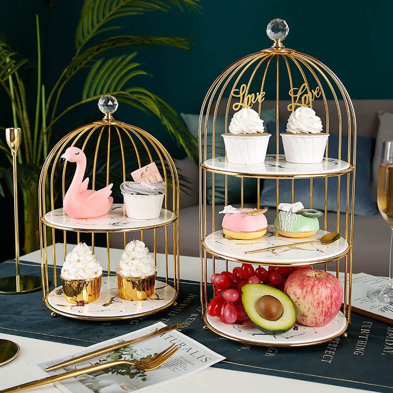 Creative dessert table furnishing articles show ceramic three layer tray was double heart cake cage shelf afternoon tea