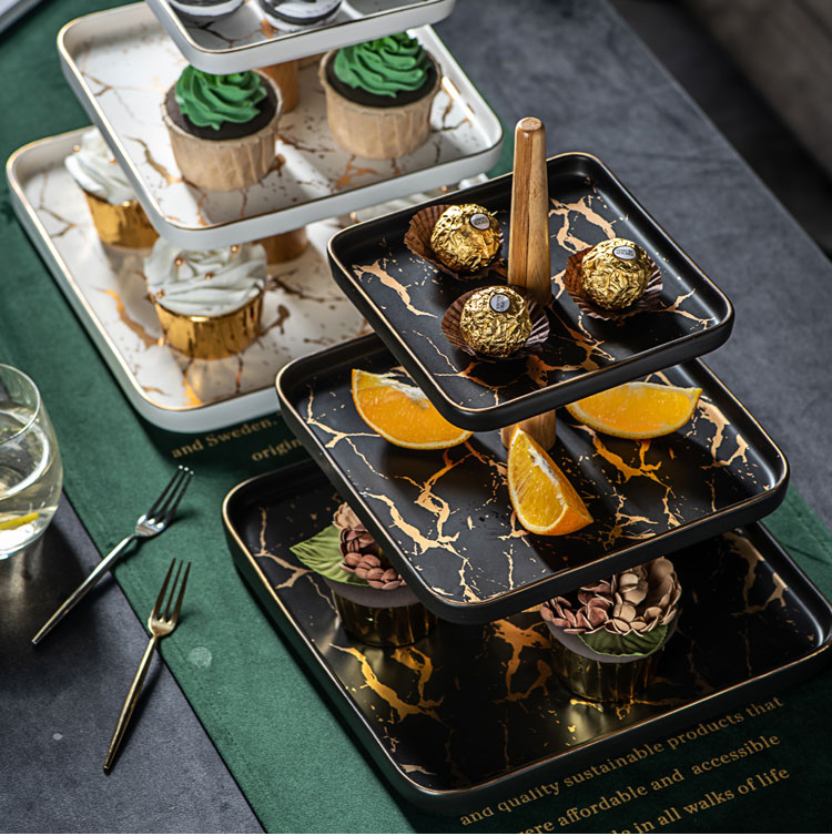 Three the layers of fruit bowl boreal Europe style living room home double ceramic afternoon tea cake heart snack tray