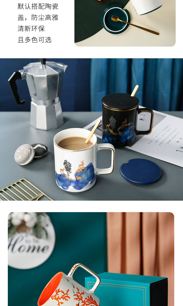 Ceramic keller Nordic ins with cover picking teaspoons of creative move trend Christmas cup a coffee cup