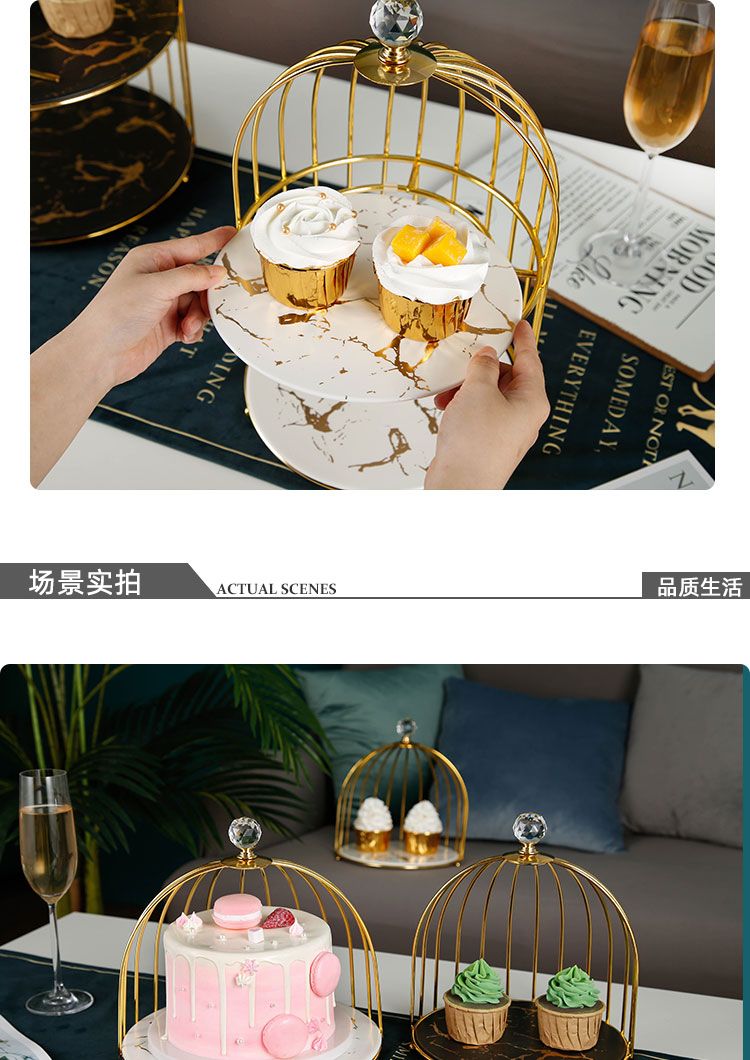 Creative dessert table furnishing articles show ceramic three - layer dessert tray was double heart cake afternoon tea shelf