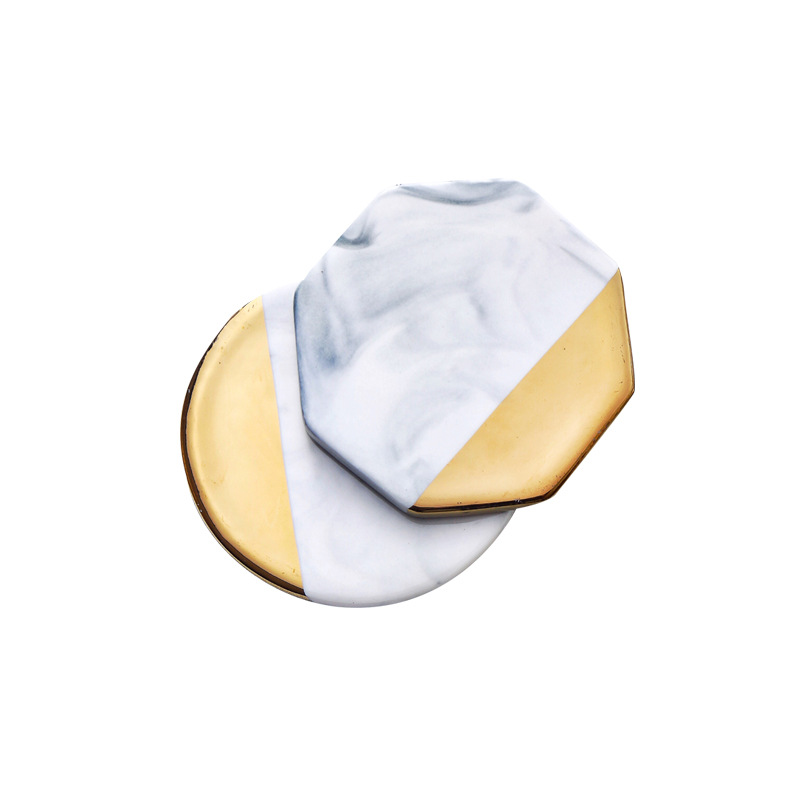 Nordic ins, marble, ceramic cup pad insulation pad gilded edge coasters kung fu tea cup props shooting