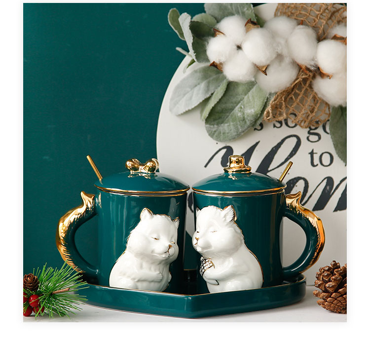 Creative Nordic light much wind ceramic mugs suit with cover spoon ins couples cup to with a a gift