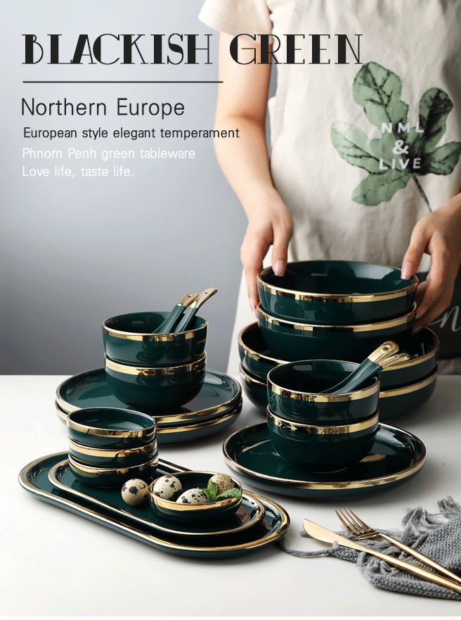 Northern dishes suit household individuality creative European - style key-2 luxury light green up phnom penh dishes ceramics tableware portfolio