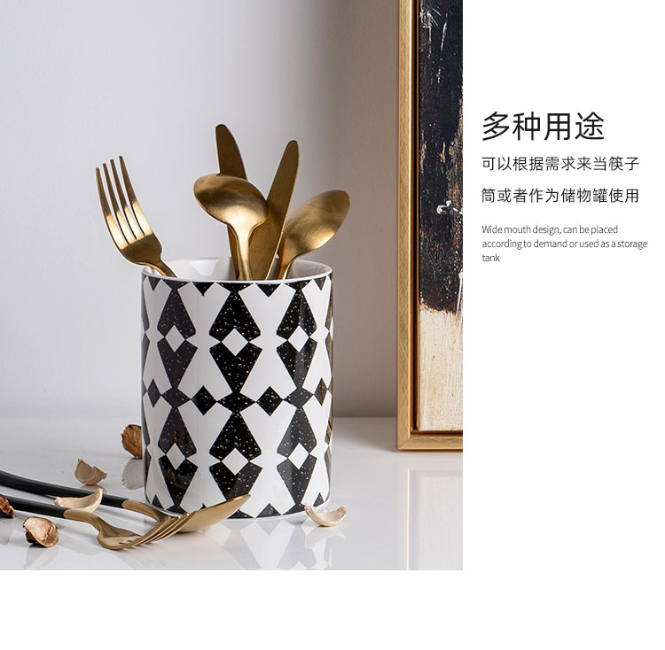 Nordic ceramic tube of household kitchen large storage tank creative theme chopsticks with cover seal pot tableware is received