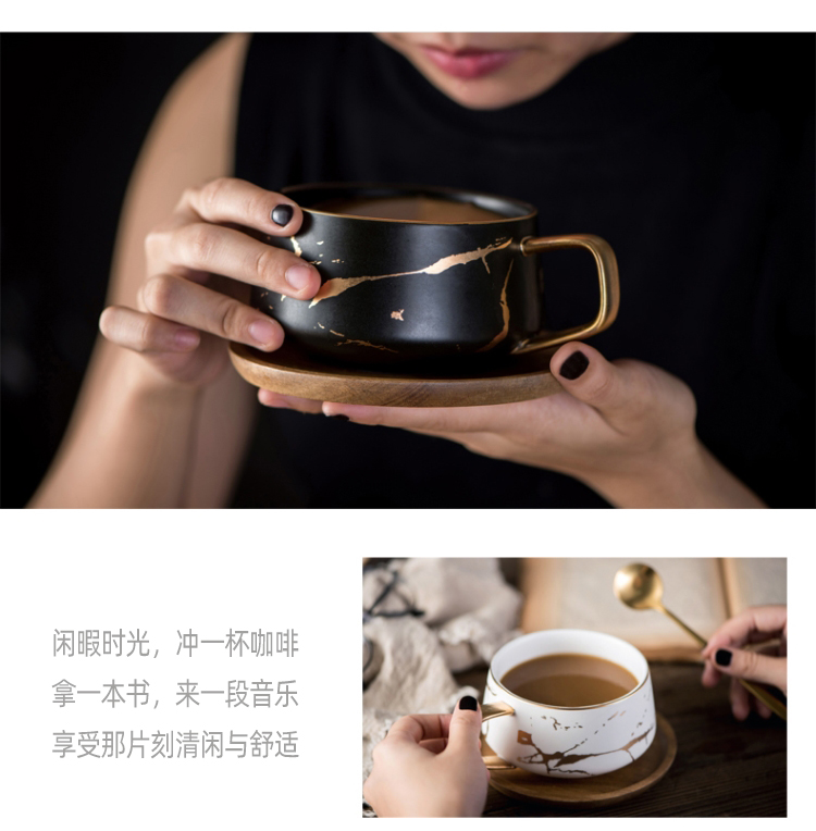 Nordic marble coffee cup suit household creative combination of up phnom penh small European - style key-2 luxury pottery afternoon tea cups and saucers