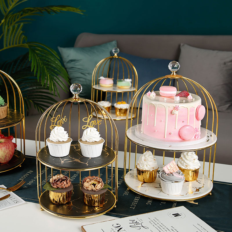 Creative dessert table furnishing articles show ceramic three - layer dessert tray was double heart cake afternoon tea shelf