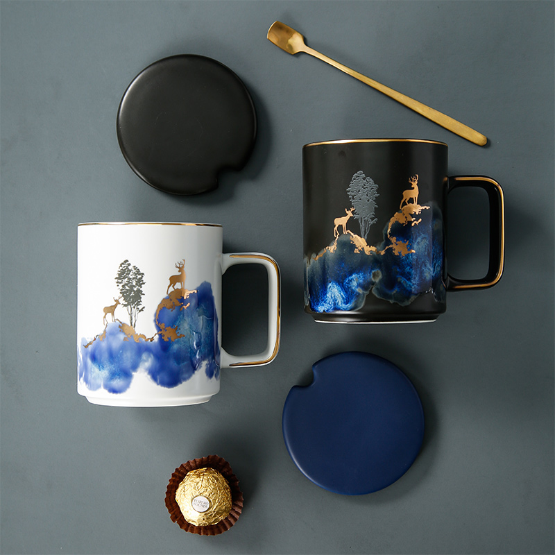 Ceramic keller Nordic ins with cover picking teaspoons of creative move trend Christmas cup a coffee cup
