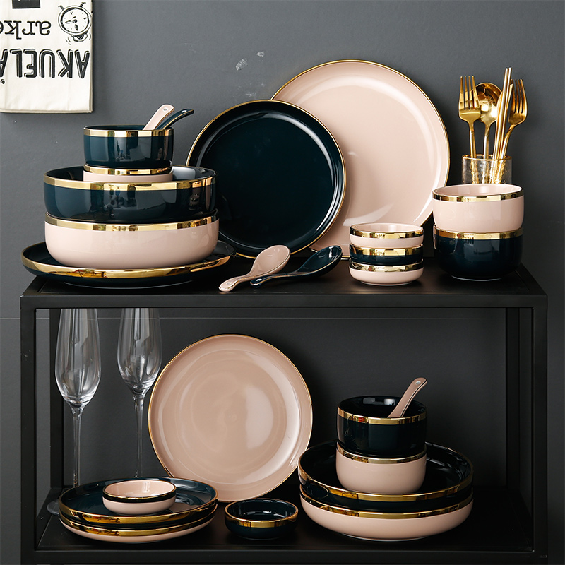 Light key-2 luxury food dish steak plate dessert plate western - style food dish Nordic dishes suit household tableware ceramic bowl plate combination