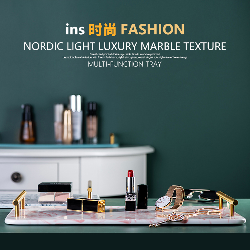 Nordic gold marble tray household ceramic rectangle bread cake plate jewelry cosmetics receive plate