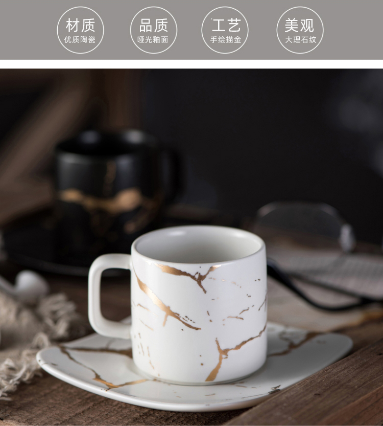 Nordic marble coffee cup suit household creative combination of up phnom penh small European - style key-2 luxury pottery afternoon tea cups and saucers