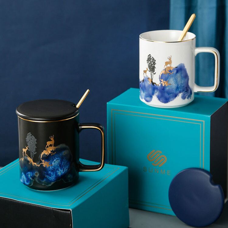 Ceramic keller Nordic ins with cover picking teaspoons of creative move trend Christmas cup a coffee cup