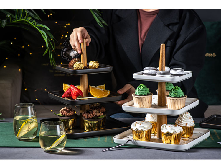 Three the layers of fruit bowl boreal Europe style living room home double ceramic afternoon tea cake heart snack tray