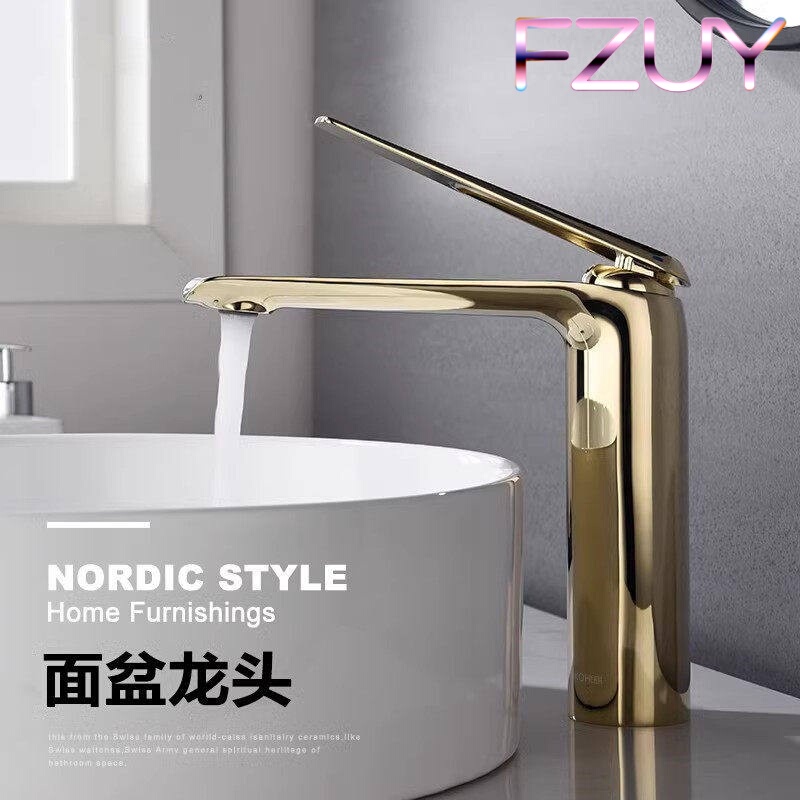 German Fzuy Gold-Colored All-Copper Bathroom Hot and Cold Basin Faucet Bathroom Counter Top and Bottom Washbasin Island Unit
